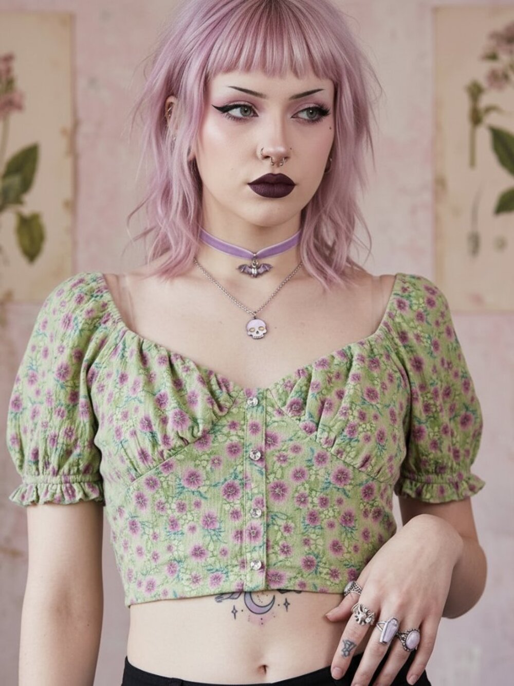 Dolls Kill Emory Park pastel goth floral crop top